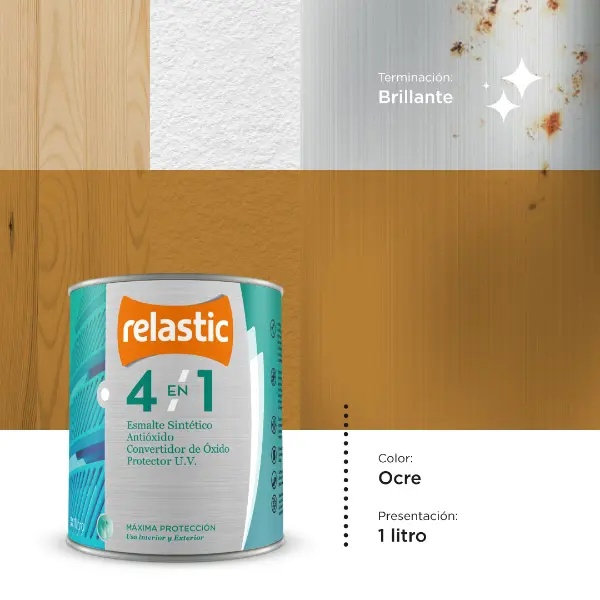 [41O1] 4 en 1 Esmalte Multifunción Brillante (Ocre, 1 Litro)