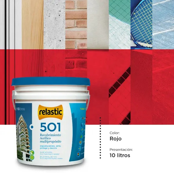 [501R10] 501 Recubrimiento Multipropósito Mate (Rojo, 10 Litros)
