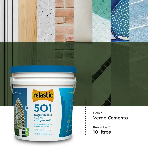 [501VC10] 501 Recubrimiento Multipropósito Mate (Verde Cemento, 10 Litros)