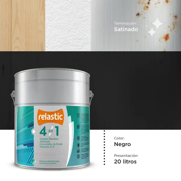 [NS20] 4 en 1 Esmalte Multifunción Satinado (Negro, 20 Litros)