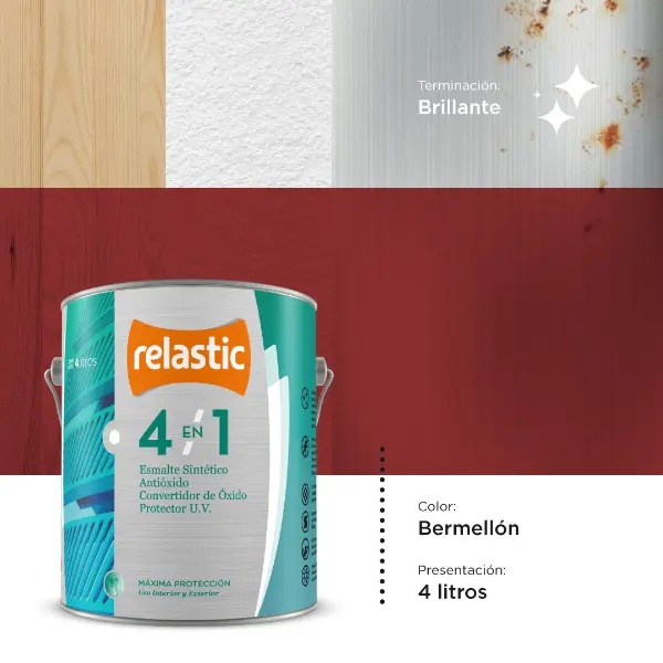 [41B4] 4 en 1 Esmalte Multifunción Brillante (Bermellon, 4 Litros)