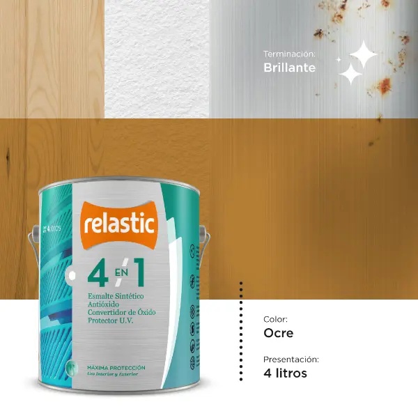 [41O4] 4 en 1 Esmalte Multifunción Brillante (Ocre, 4 Litros)