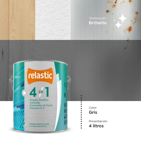 [41G4] 4 en 1 Esmalte Multifunción Brillante (Gris, 4 Litros)