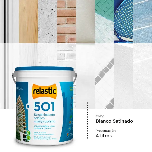 [501BS4] 501 Recubrimiento Multipropósito Satinado (Blanco, 4 Litros)